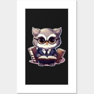 Owl is a lawyer reading a book Posters and Art